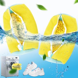 Shoe Wash Bag Washing Machine, 2024 Upgraded Wash Bag Shoes 2 Pieces Shoe Bag Washing Machine Reusable Shoes Wash Bag Yellow Shoe Wash Bag with 360° Cleaning Lint for Shoes
