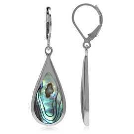 Silvershake Abalone Paua Shell Inlay White Gold Plated 925 Sterling Silver Drop Dangle Leverback Earrings