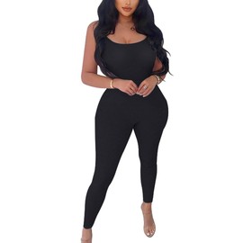 zhaistar UPCPY Women’s Sleeveless Spaghetti Strap Bodycon Tank One Piece Jumpsuits Rompers Playsuit Black L