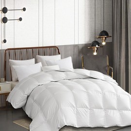 MARTHA STEWART Goose Down Fiber Cotton Comforter Queen Size, Duvet Insert Queen, Ultra-Soft 1cm Breathable Panel Hotel Collection Hypoallergenic Comforter 42oz All Season Medium Warmth 90x90