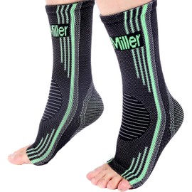 Doc Miller Ankle Compression Sleeve For Achilles Tendonitis & Plantar Fasciitis Relief, Recover Sports Injury and foot Joint Swelling - 1 Pair Medium Green Color 20-30 mmHg Toeless Foot Compression Sleeve