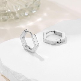 AFCJLTO 2 pieces silver hexagon earrings for women, geometric hexagon earrings, hypoallergenic, gift idea for women, minimalist and fashionable, gift for women