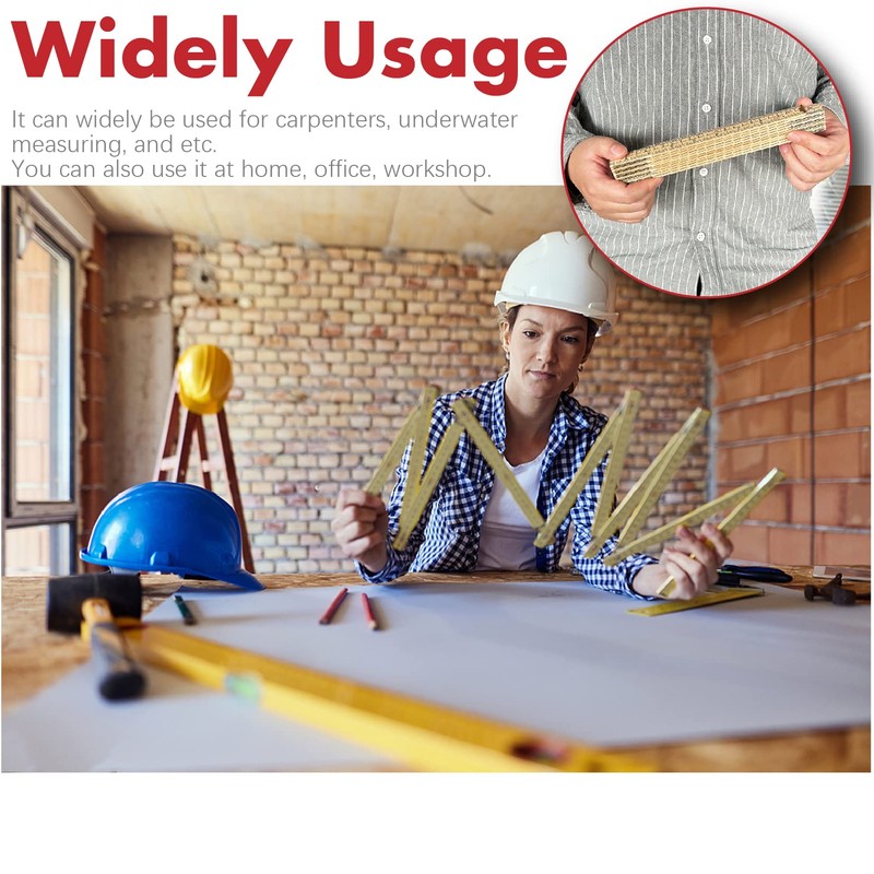 Jeemiter Wood Folding Rule, 6.5FT 2M Foldable Ruler with Inch