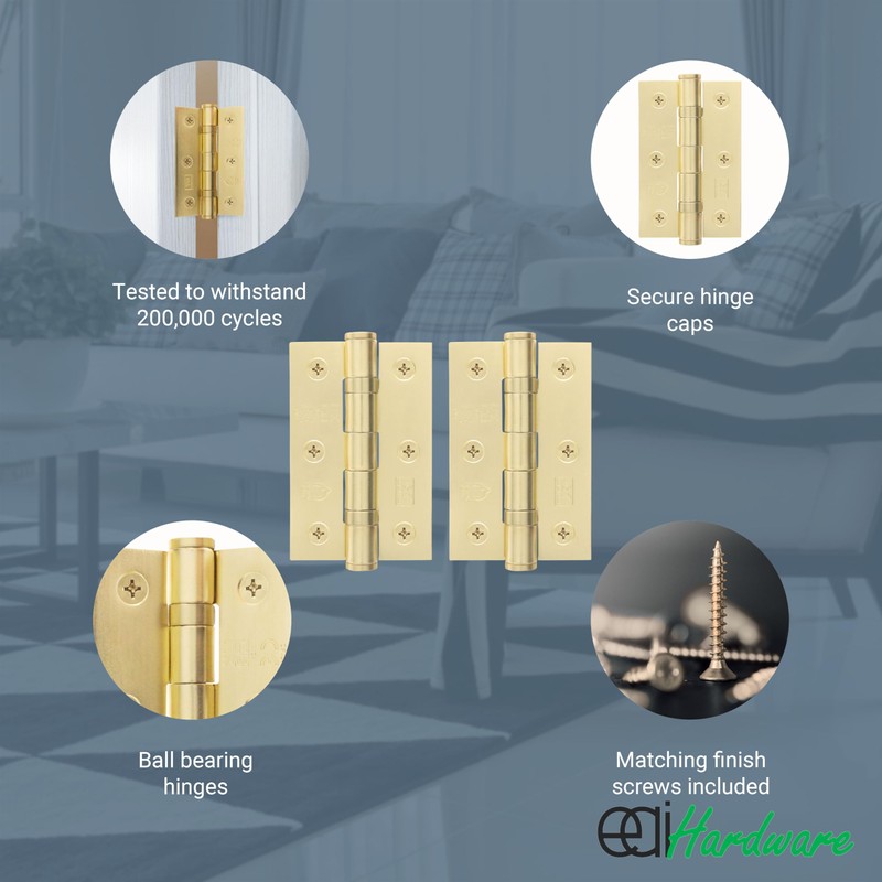 EAI Brass Door Hinges | 3 Inch / 76mm Satin