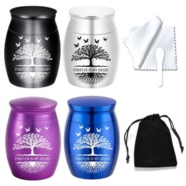 4-Piece Set Color Small Keepsake Urn for Human Ashes - Forever in My Heart Tree of Life Cremation Urns - Memorial Holder for Human/Pet Remains (4-Piece Set)