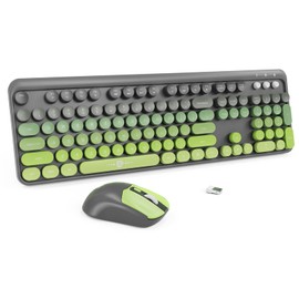 Wireless Keyboard and Mouse Combo, 2.4 GHz Full-Sized Typewriter Keyboard and Mouse Wireless with Round Keycaps for Windows, Computer, Desktop, PC, Laptop (Grey Green)