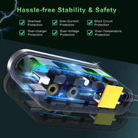 Eugizmo - Adaptador de cargador de coche de 3 zócalos tipo C PD 30 W y QC3.0 interruptores independientes de carga LED, voltímetro de 12 V/24 V (cable de 0,7 m)