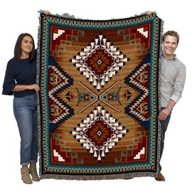 Brazos - Southwest Native American Inspired Tribal Camp - Cotton Woven Blanket Throw - Made in The USA (72x54)