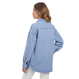HISEA Denim Jacket for Women, Womens Long Sleeve Jean Shacket with Button, Women's Oversized Fashion Jackets for Fall, Blue