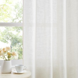Treatmentex Natural White Semi Sheer Curtains for Living Room 72inch Long Flax Linen Blend Light Filtering Pricacy Curtain Panels for Bedroom Office Grommet Top 52" 2 Panels