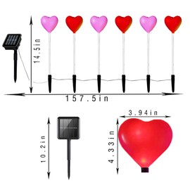 6 Packs Outdoor Pathway Lights-Solar Powered Heart Garden Path Stake for Valentines Day Decor Waterproof Red Pink Hearts Shaped Lighting for Porch Walkway Romantic Wedding Party Yard Lawn Decorations