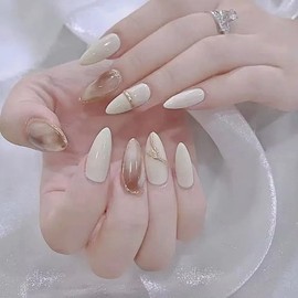 Ztcily Künstliche Nägel, kurz, Mandel, Weiß und Rosa, künstliche Nägel, selbstklebend, für Damen, Mädchen, Zubehör oder Geschenkidee für Weihnachten, Neujahr, Valentinstag, Hochzeit