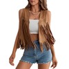 GORGLITTER Women's Tassel Fringe Sleeveless Vest Fringe Suede 70s Hippie