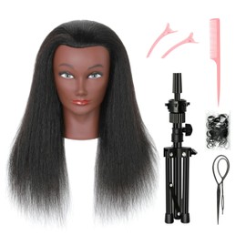 FUTAI Real 100% Human Hair Mannequin Head with Tripod Stand for Hairdresser Practice Manikin Cosmetology Doll Training Head Braiding Styling Curling Cutting Updos Display