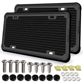 Aootf Black License Plate Frames-2 Pack Silicone License Plate Cover Front & Rear Tag Slim Holder with Stainless Steel Screws, Screw Caps, with Rust-Proof. Rattle-Proof. Weather-Proof. for Women & Men