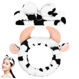 BESPORTBLE 2 Pcs Adorable Cow Print Skincare Headbands Spa Face Wash Headband for Women Soft Comfortable Elastic Hair Accessory for Skincare Exercise Daily Use