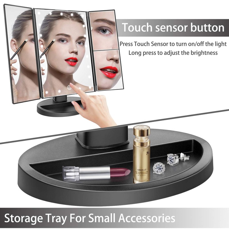 deweisn Tabletop Mount Trifold Lighted Vanity Mirror with 21 LED