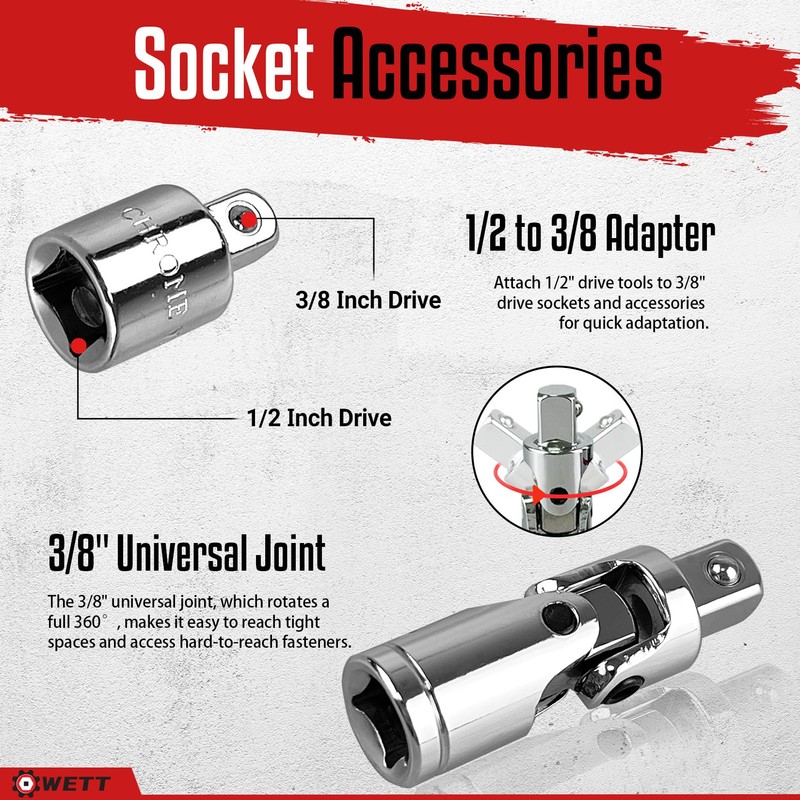 WETT 12Pcs Spark Plug Socket Set, 3/8" Drive Ratchet Handle