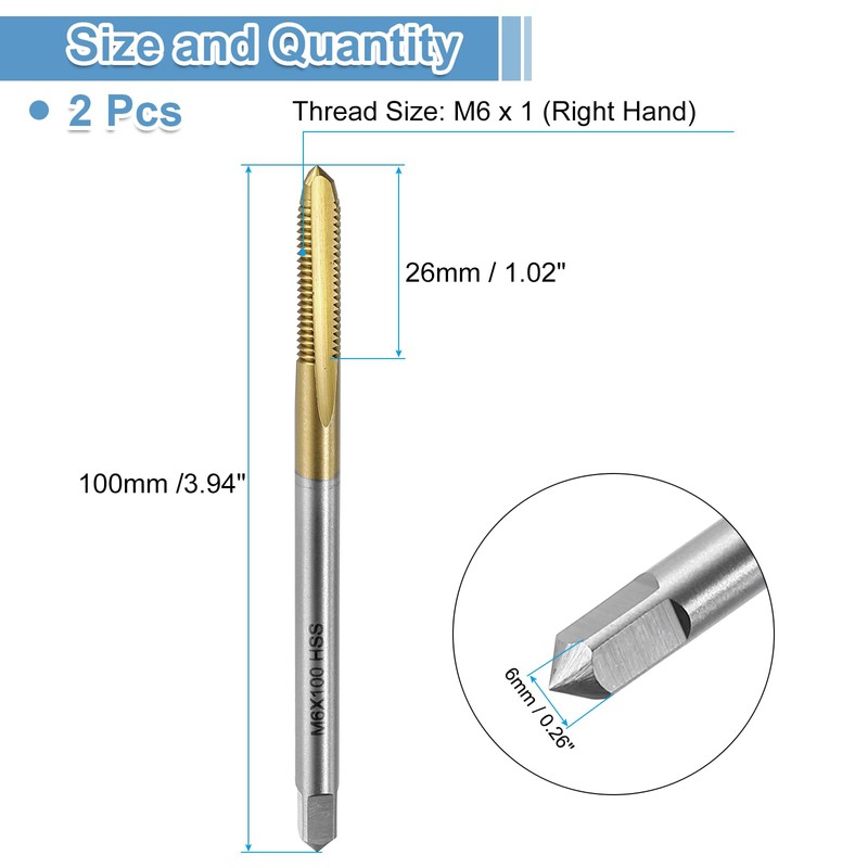 QUARKZMAN 2 Pieces of Tap, M6 X 1 100Mm Extra