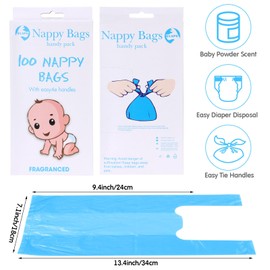 Honoson 1200 Count Baby Disposable Diaper Bags Scented Diaper Sacks with Tie Handle Disposal Baby Poop Trash Bags Waste Sacks Refill(Blue)
