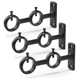 Goowin Curtain Rod Bracket, 3pcs Adjustable Curtain Rod Holder, Double Curtain Brackets Wall Mount Curtain Rod Hooks for Living Room Bathroom Bedroom Curtain rods, Drapery Rods (Black)