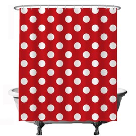 Ulticool Shower Curtain - Polka Dot Dots - 180 x 200 cm - Washable - Anti-Mould - with 12 Rings - Red / White