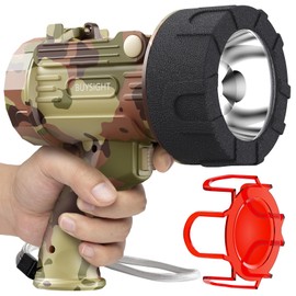BUYSIGHT Rechargeable Spotlight Flashlight,1000000 LMS Hand held Spot Lights IP67 Waterproof led Flash Lights Boat Spotlight Torch with red Filter (Camouflage Grey)
