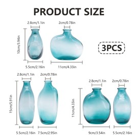 Blue Glass Bud Vases Set of 3,Small Mini Glass Vases for Flowers,Vintage Vases for Centerpieces,Flower Vase Bulk for Wedding,Table Decorations,Home Decor