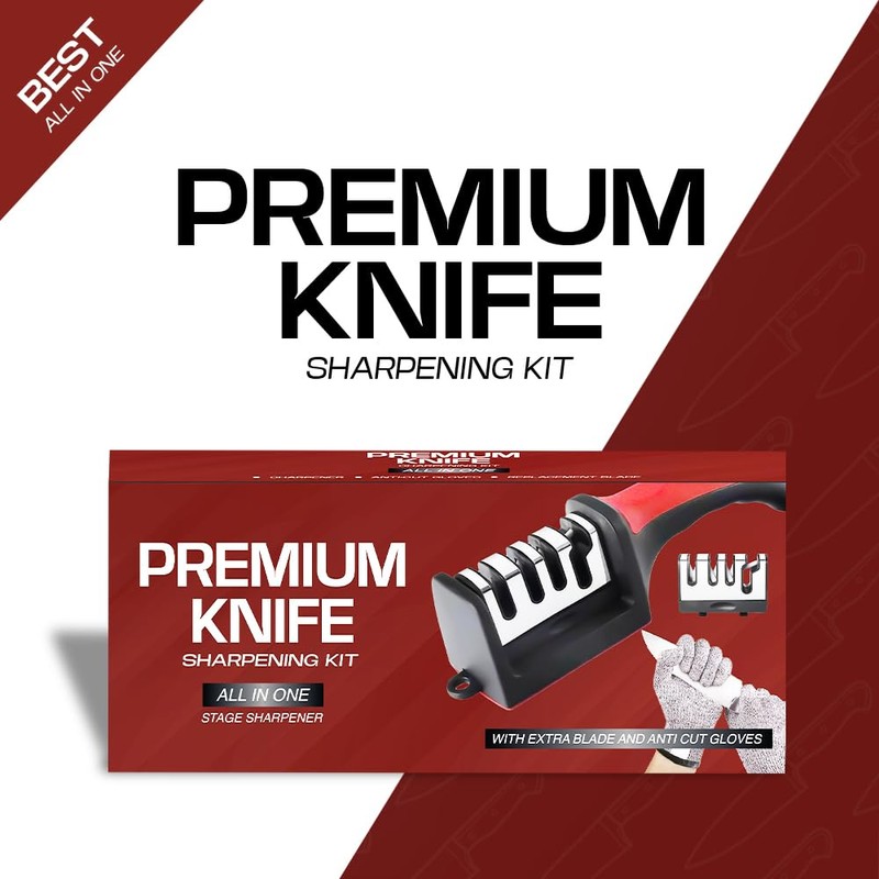 Premium 4-in-1 Knife Sharpening Kit, Kitchen knife sharpener with Anti-Cut