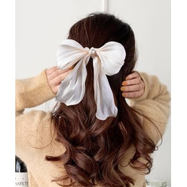 Girlssory Bow Hair Scrunchies Bunny Ears Silk Scrunchies Hair Ties Elastic Hair Ties Ropes Ponytail Holder Hair Accessories for Women (Ivory)