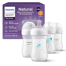 Philips Avent Biberón Natural Response│con válvula anticólicos│Deco│9 oz/260 ml│1 m+│4 pzs│SCY903/61