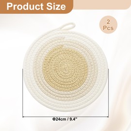 sourcing map 2Pcs Round Braided Placemats, 9.4" Woven Placemats Kitchen Table Place Mats with Hook for Farmhouse Decor, Kitchen Countertops, Table, Home Decor (Beige)
