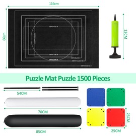 TNOMSNO Puzzle 1500 Pieces, Puzzle Roll Storage Mat 1500 1000 500 Pieces Puzzle Mat, Portable Puzzle Mat Puzzle Rug 116 x 66 cm, Black