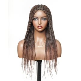 JALIZA 24" Pre Bleached HD Full Lace Box Braided Wig with Human Baby Hair for Black Women, Lightweight Knotless Box Braided Wig, 100 Strands, Ombre Brown