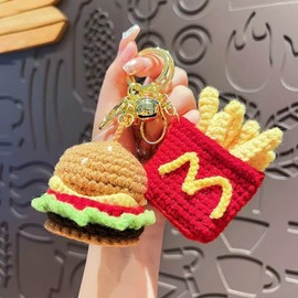 [LeChengMM] Plush French Fries Cola Hamburger Chicken Leg Ice Cream Keychain Bag Charm, Plush Potato