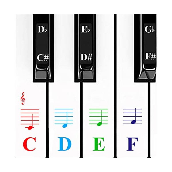 QMG Piano Stickers for Keys,Colorful Piano Keyboard Stickers for 49/61/