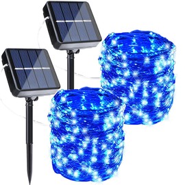 Joomer Solar String Lights Outdoor, 2Pack Total 100FT 300LED 8 Modes Solar Fairy Lights,Waterproof Lights for Tree, Patio, Garden, Outdoors Decoration (Blue)