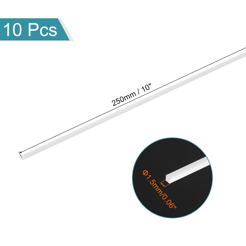sourcing map 10Pcs ABS Plastic Rod Square Solid Bar 1/16"