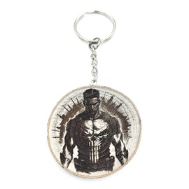 Promotech Punisher Handmade Laser Engraved Single Piece Wooden Keyring, natural wood
