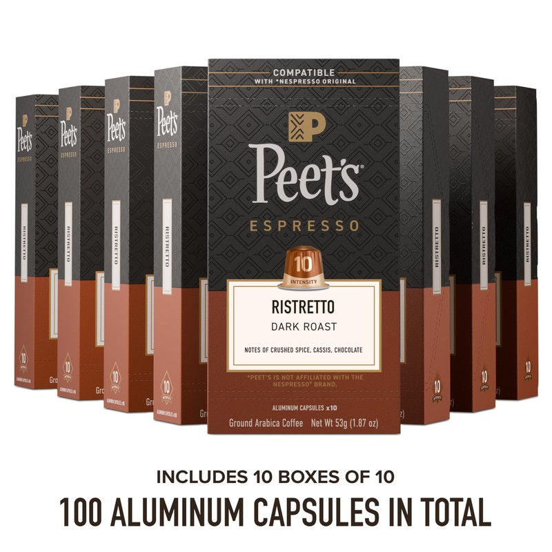 Peet's Coffee, Dark Roast Espresso Capsules, Compatible with Nespresso Original