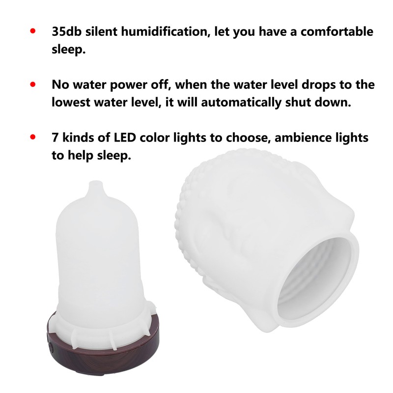 100‑200ml Ceramic Humidifier Buddha Shaped Aroma Diffuser with Night Light