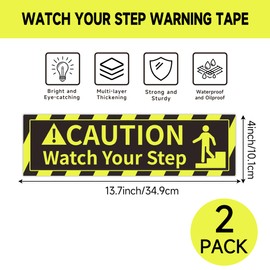 2PCS Watch Your Step Sign, Self-Adhesive Waterproof Vinyl Caution Watch Your Step Tape Sticker, Safety Floor Decal for Business, Workplace, Public Areas Indoor Outdoor Use