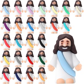 Bememo 25 Pcs Little Jesus Figures Original Design Mini Rubber Jesus Toys to Hide and Seek Religious Party Favors Sunday Baptism Gifts(Comprehensive Colors)