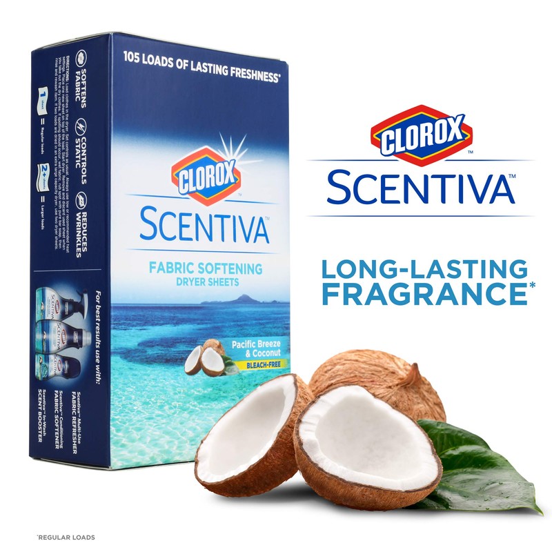 Clorox Scentiva Fabric Softener Dryer Sheets, Pacific Breeze & Coconut