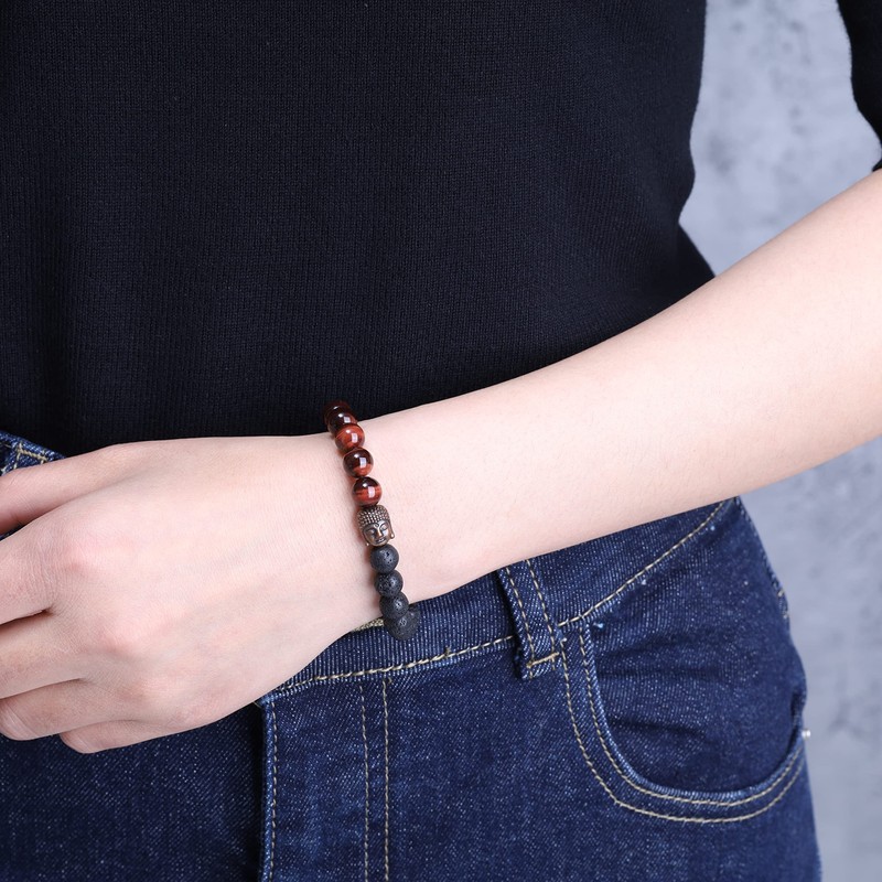 COAI® 8mm Buddha Head Mala Prayer Beads Red Tiger Eye