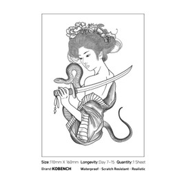 kobench Semi Permanent Tattoos,Woman In Kimono With A Knife Snake - K143 Design,Waterproof,Easy-to-Apply,Long Lasting 1-2 Weeks, Plant-Based,Women Tattoos