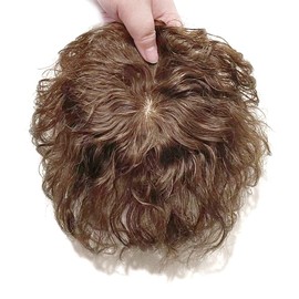 AiUree Short Wave Human Hair Toppers 7 Inch Clip in Top Hair Pieces for Women,4.7"x4.7" Silktop Base Remy Human Hair Wiglet Hairpiece for Thinning Hair 3# Light Brown