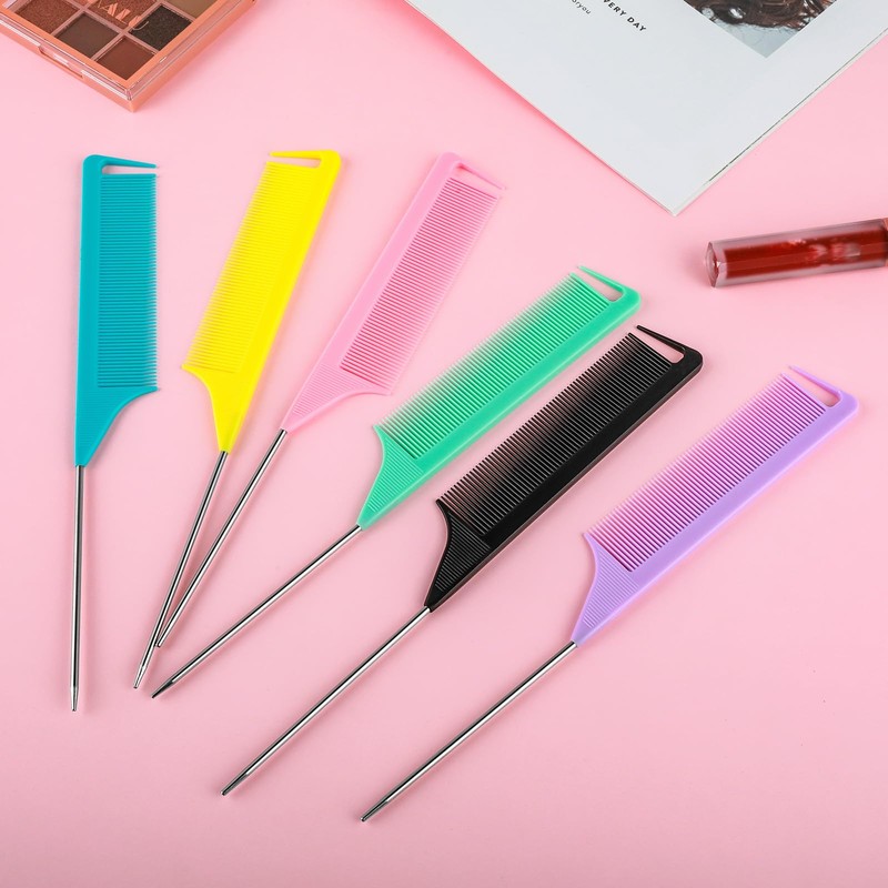 6Pcs Rattail Comb Metal Rat Tail Combs Fine Tooth Parting