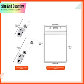 Tanstic 50Pcs Vertical Badge Holders with Metal Clips, Clear Plastic ID Card Holders Name Tag Holder and Metal Badge Clips ID Clips for Office, School (68 x 115mm/2.67 x 4.52 Inch)