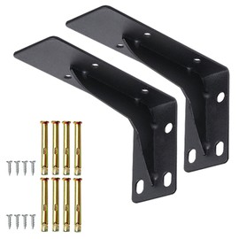2 Pack 6 Inch Black Heavy Duty Shelf Brackets | L Floating Shelves Brackets for Wall /Wood / Mantel Shelves | Max Load 330lbs | Countertop Support Corner Brace